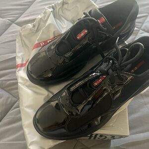 Prada Black Sneakers with Red Accents